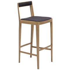 Linea Barstool, White Oak with Leather Upholstered Seat and Backrest