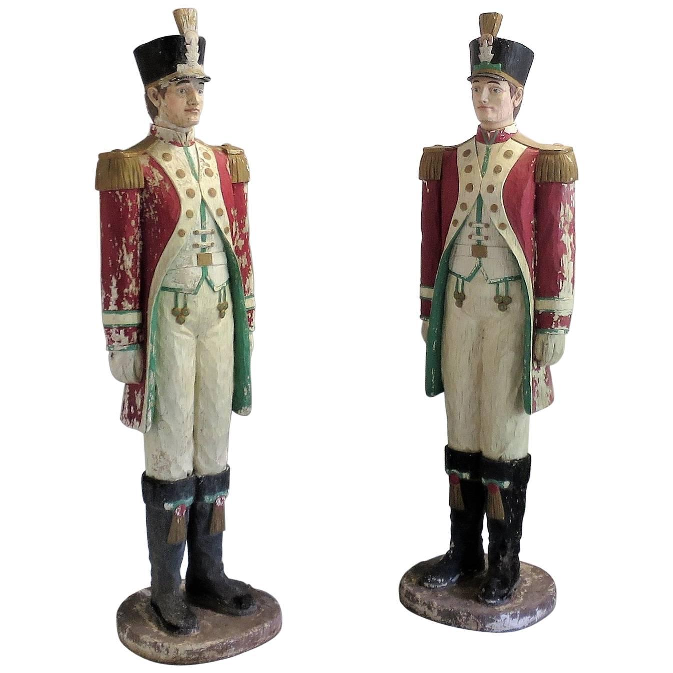 Pair of Handsome Lifesize Military Guards in Uniform Midcentury Sculptures