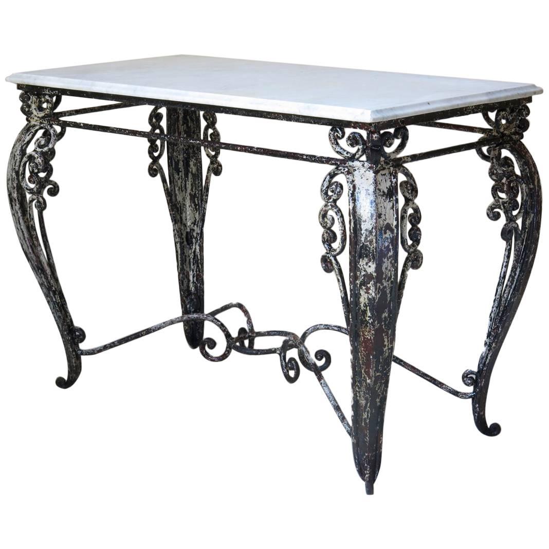 Wrought Iron and Marble Console, France, 19th Century For Sale