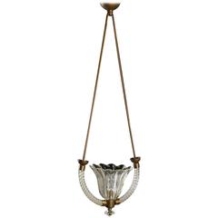Blown Glass and Brass Ceiling Lamp Vintage Manufactured in Italy, 1930s-1940s