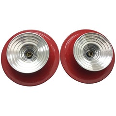 Aluminum Set of Two Red Wall Sconces Targetti, Space Age, circa 1970