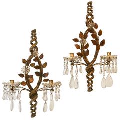 Pair of Baguès Paris Sconces with Pendants, 1940s