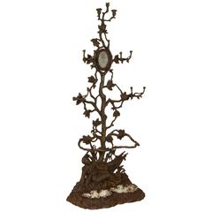 Antique Cast Iron Coat Hanger with Mirror Candlesticks and Umbrella Stand, France, 1800