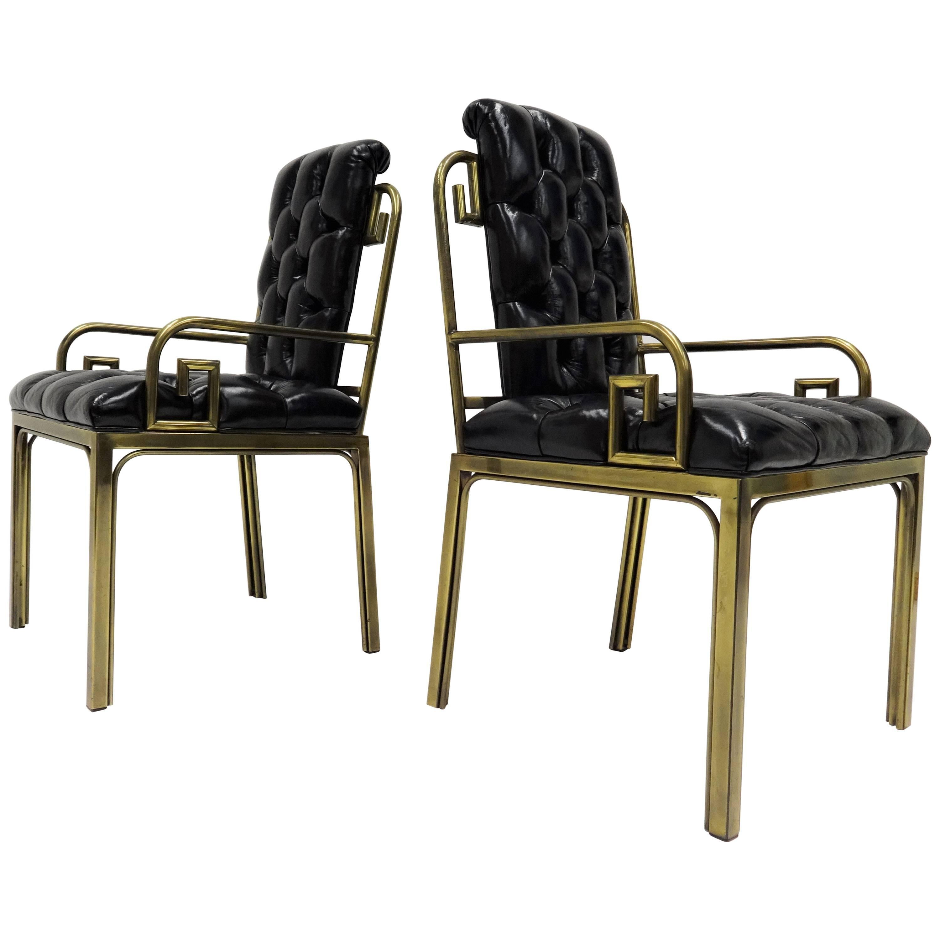 Pair Mastercraft Greek Key Design Brass Dining Chairs For Sale