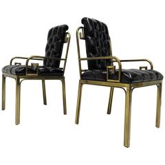 Pair Mastercraft Greek Key Design Brass Dining Chairs