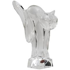 Bohemian Art Deco Ludwig Moser Crystal Glass Cat Figurine, Czechoslovakia, 1930s