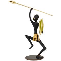 African Native Warrior Bronze Sculpture, Werkstatte Hagenauer, Austria, 1950s 12