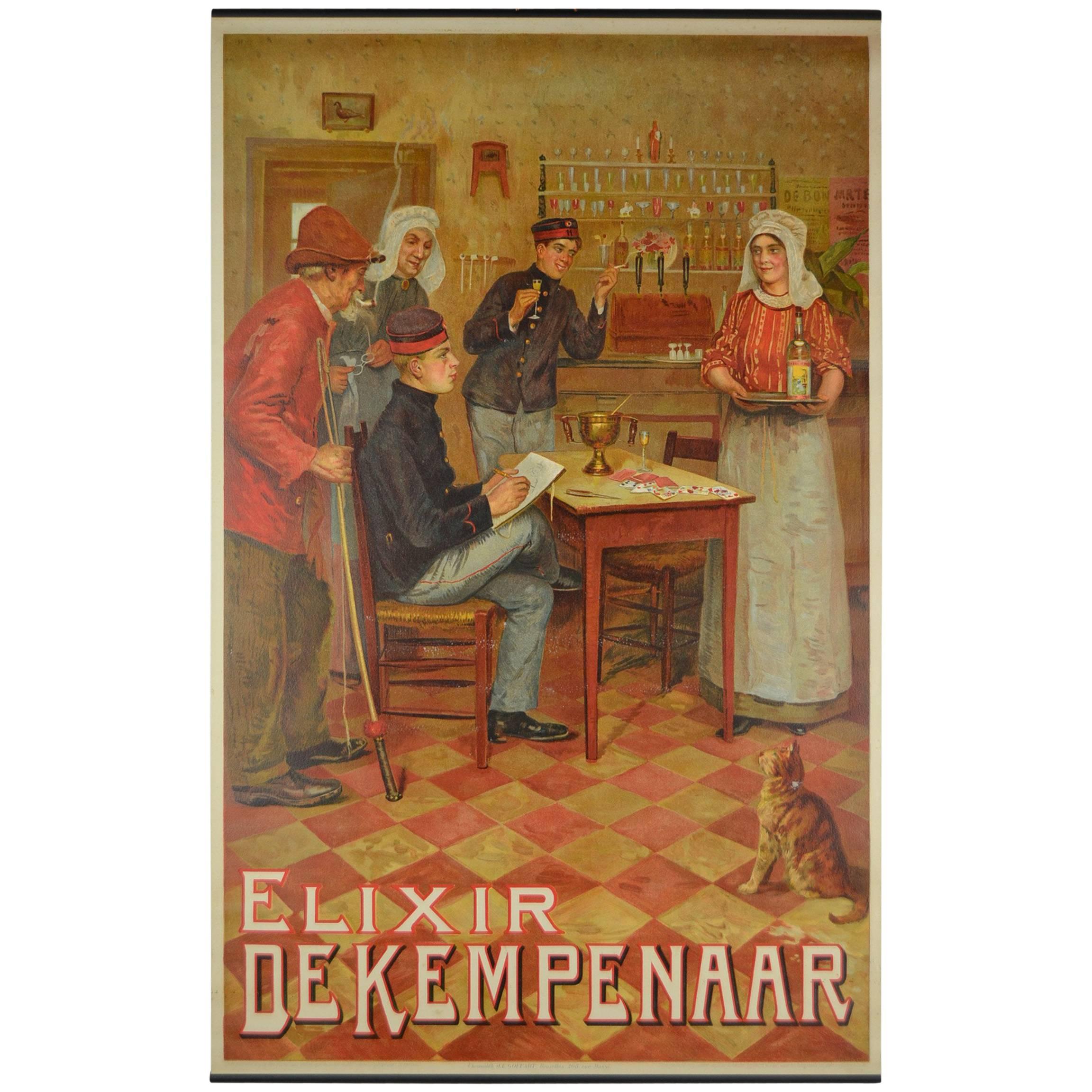 Early 20th Century Chromolith Poster Elixir De Kempenaar