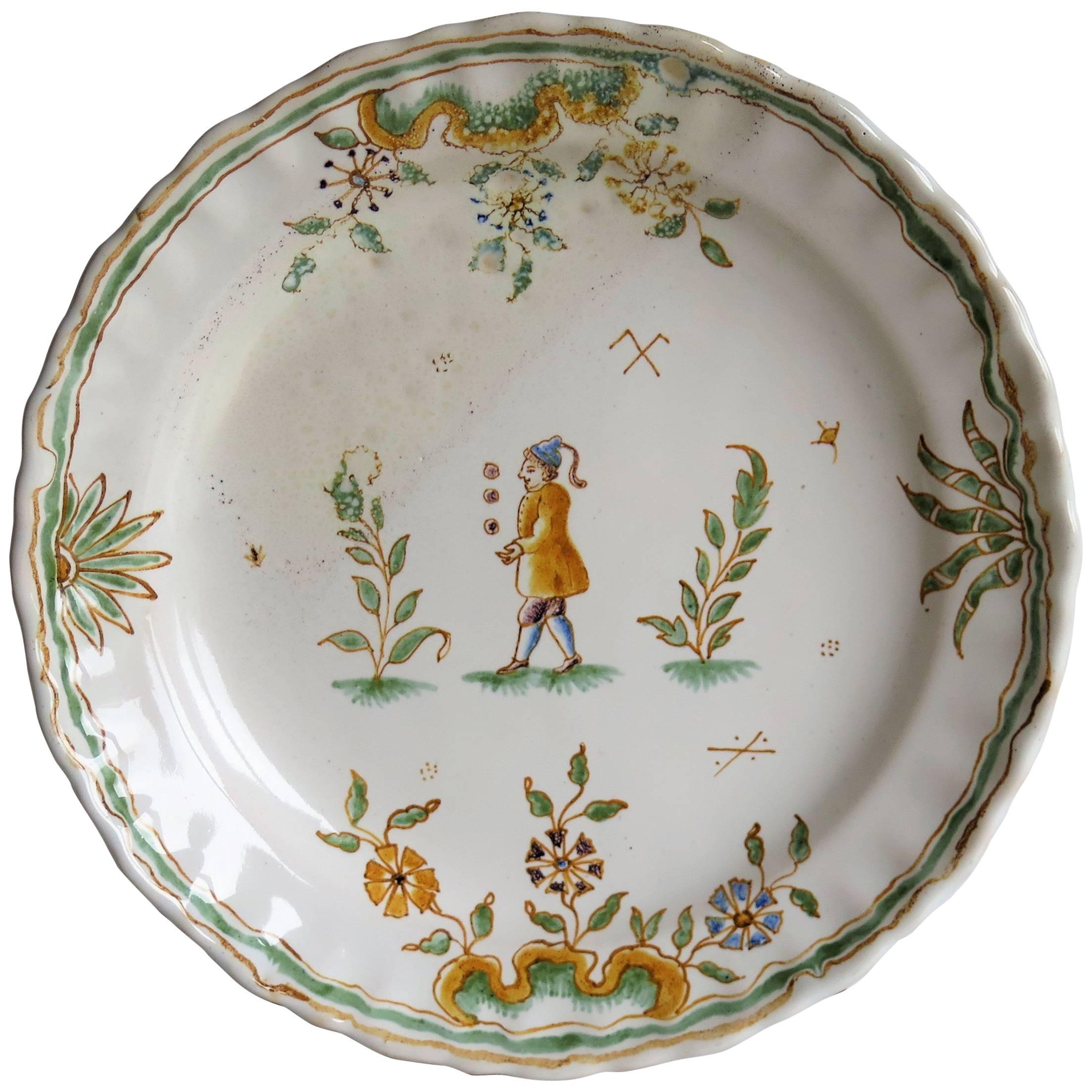 Late 18th Century, Faience Dish or Plate, Hand-Painted Juggler, circa 1790