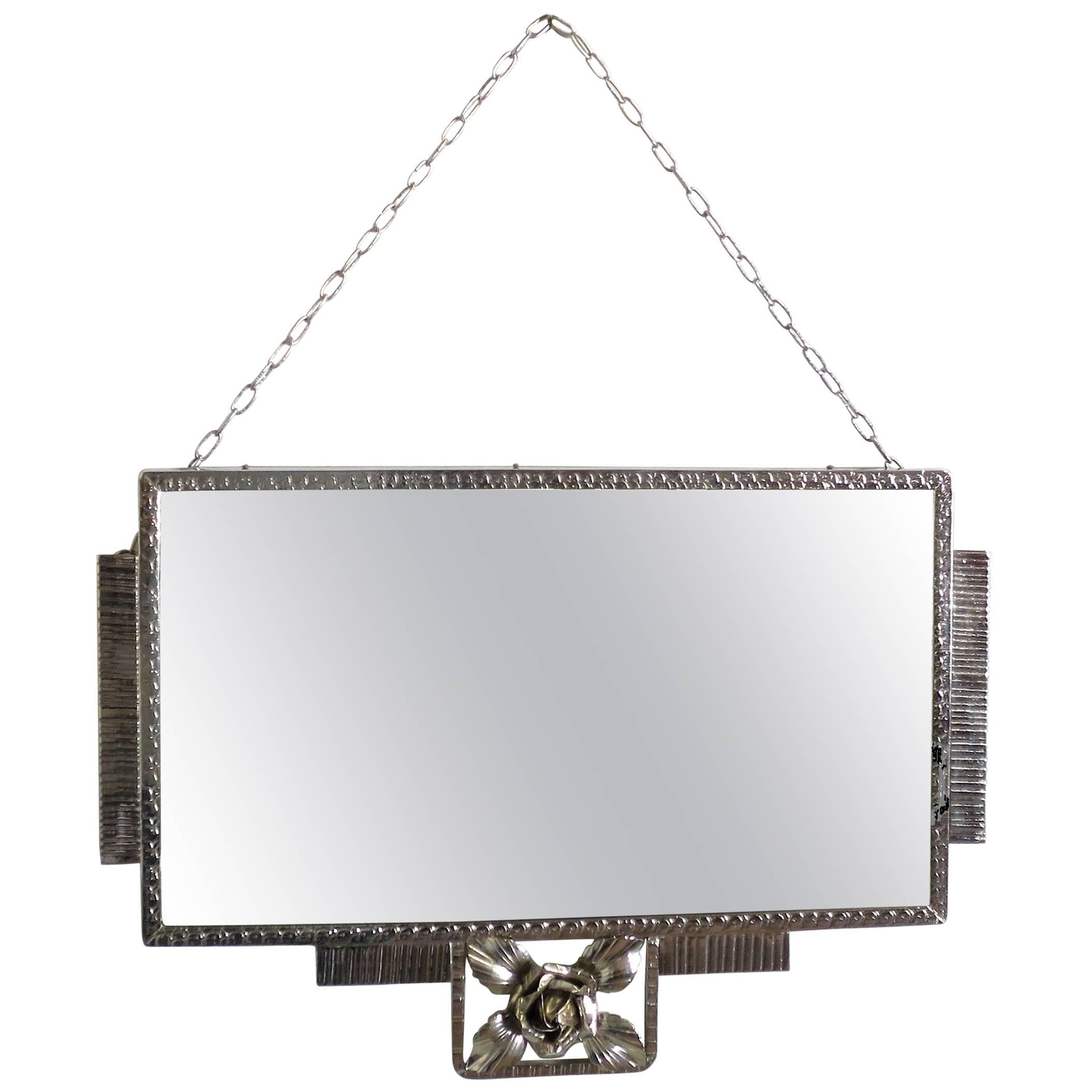 Nickel plated iron Art Deco French Mirror  For Sale