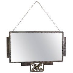Miroir français Art déco en fer nickelé