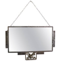 Miroir français Art Déco en fer nickelé 