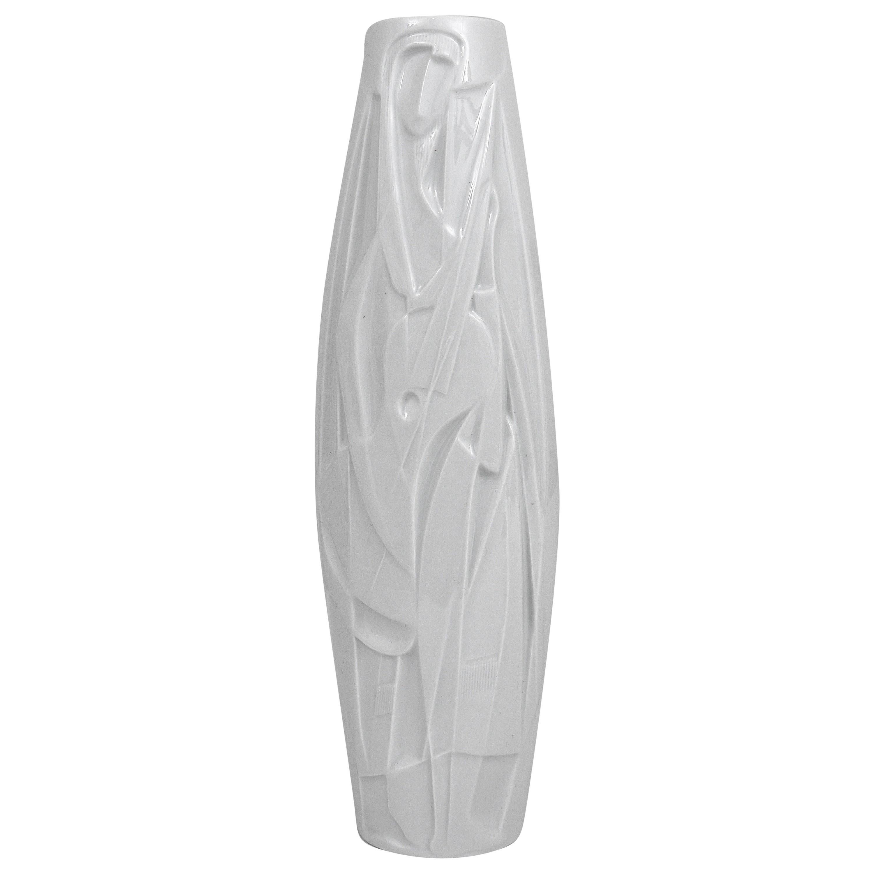 White Relief Op Art Porcelain Vase, Cuno Fischer, Rosenthal Studio-Linie, 1960s
