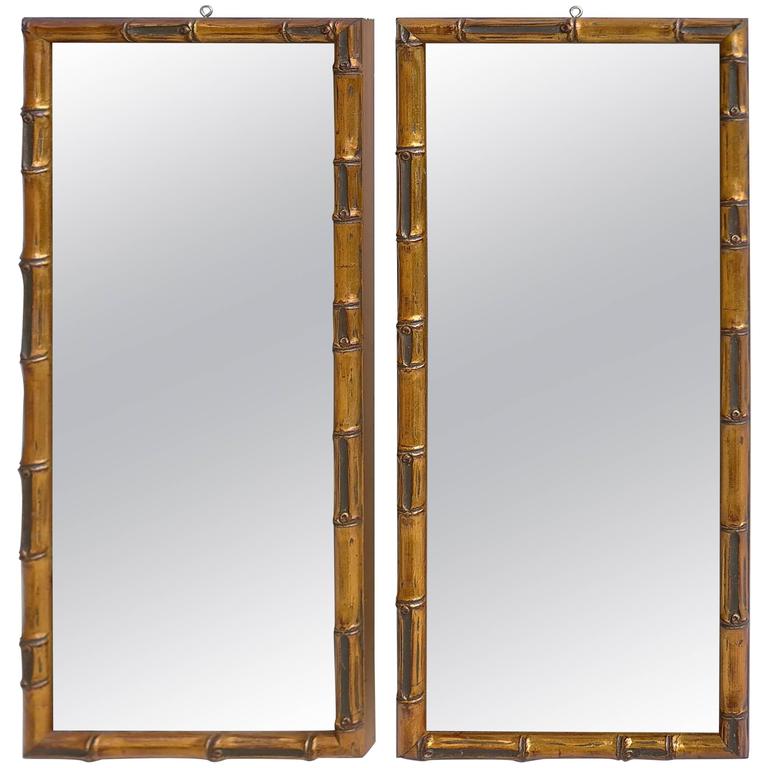 Solid Brass Faux Bamboo Wall Mirror For Sale at 1stdibs