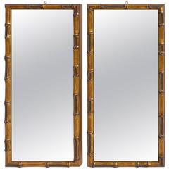 Pair of Wooden Faux Bamboo Wall Mirrors in Gold Color 4