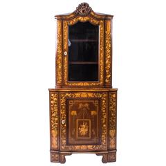 Ancienne armoire d'angle néerlandaise en marqueterie d'acajou, vers 1780