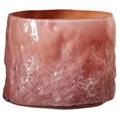 Handblown Large Glass Vase Vessel with Kaolin Patina Coral Pink by Edmond Byrne