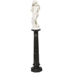 Antique French Marble Sculpture and Pedestal by Delavigne, circa 1890