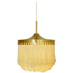 Pendant Light in Brass and Silk by Hans Agne Jakobsson, Sweden, 1960s