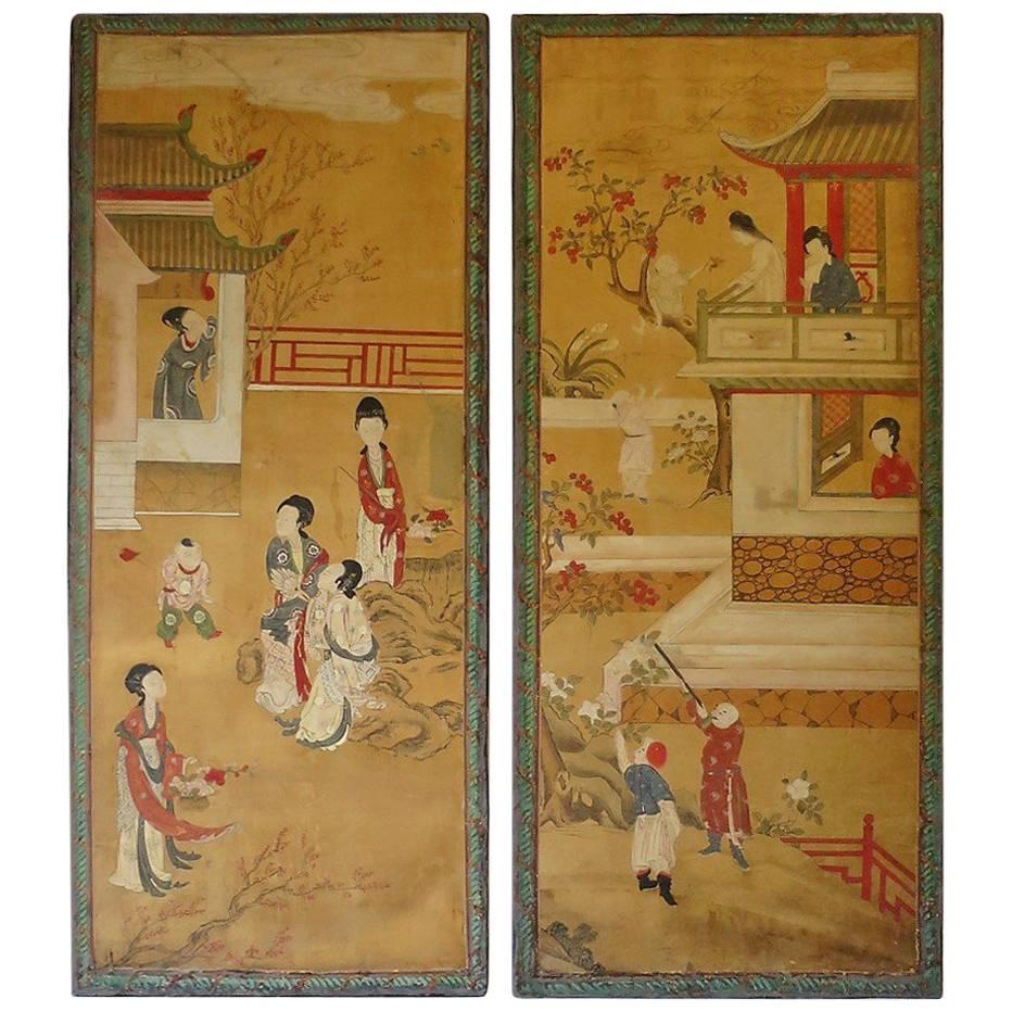 Pair of Chinese Panels Painted on paper Second Part, 19th Century