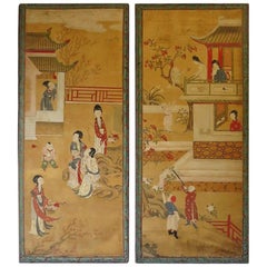 Pair of Chinese Panels Painted on paper Second Part, 19th Century