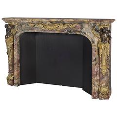 Louis XV Style Patinated Bronze-Mounted Marble Fireplace, French, circa 1860 1