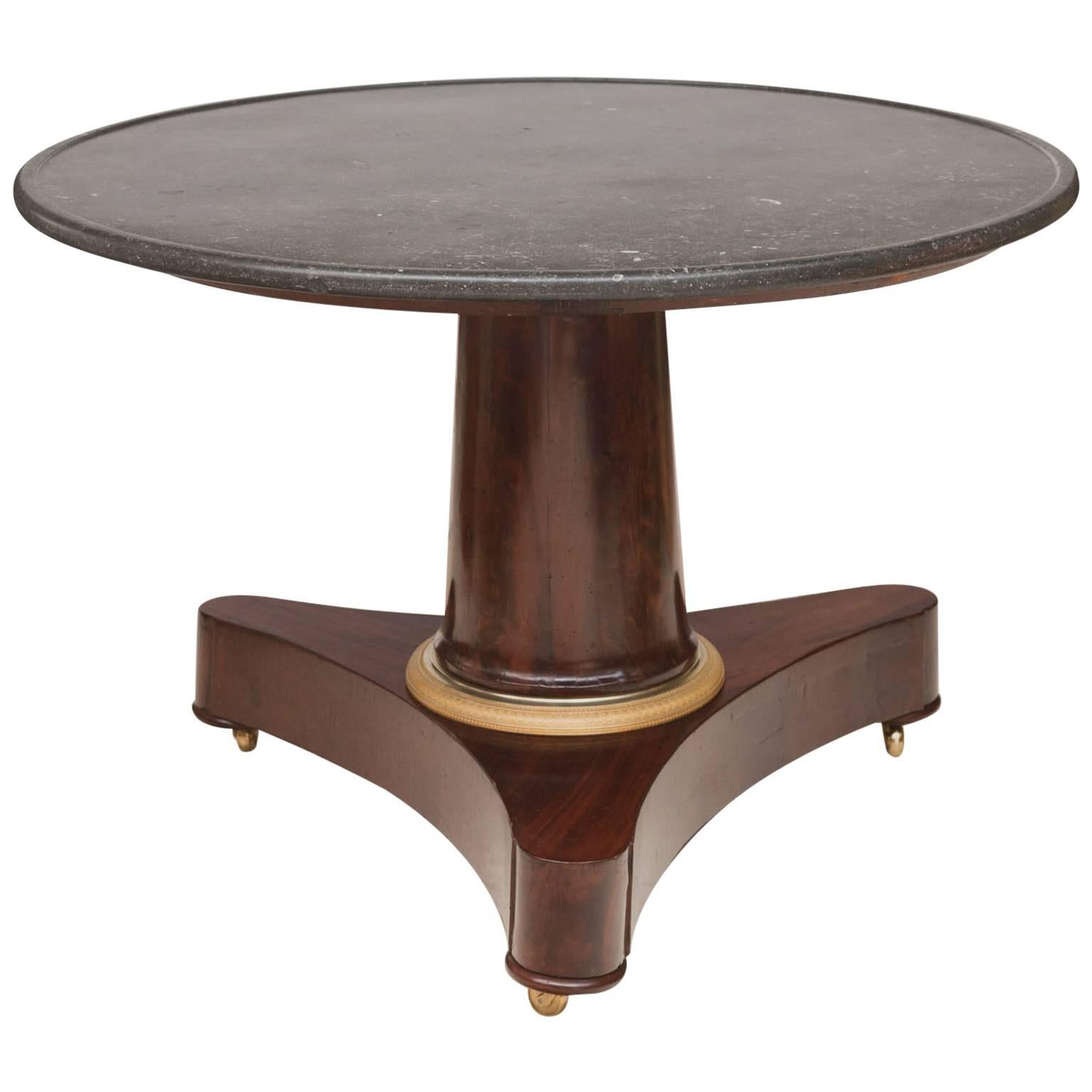 Large Mahogany Empire Gueridon with Black Fossil Marble Top For Sale
