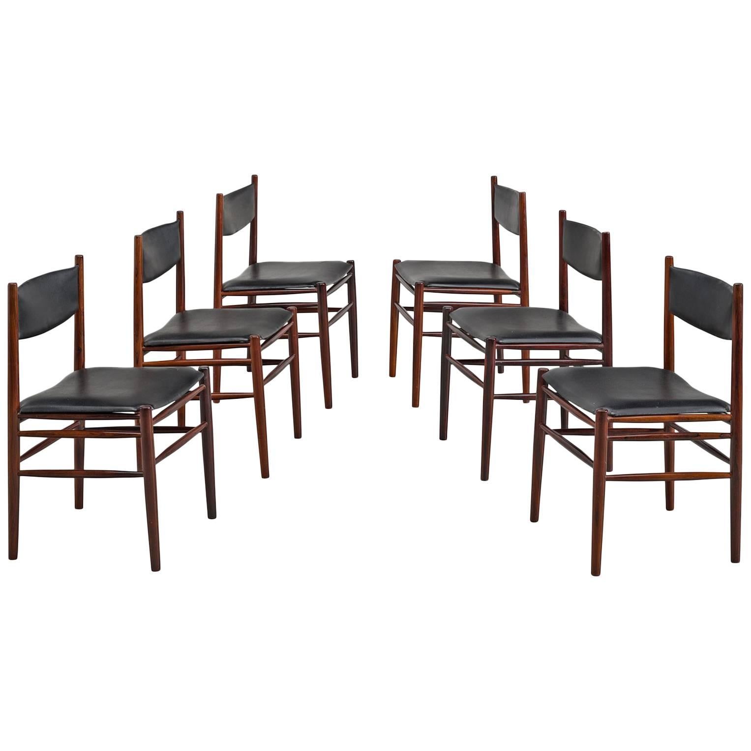 Set of Six Danish Rosewood and Leather Chairs