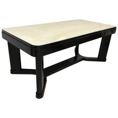 1930s Italian Parchment and Black Lacquered Dining Table