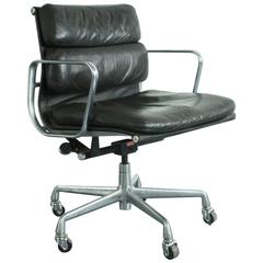 Vintage Dark Brown Leather Eames Herman Miller Soft Pad Aluminium Group Chair