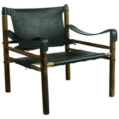 Midcentury 1960s Arne Norell Sirocco Black Leather Safari Chair 9
