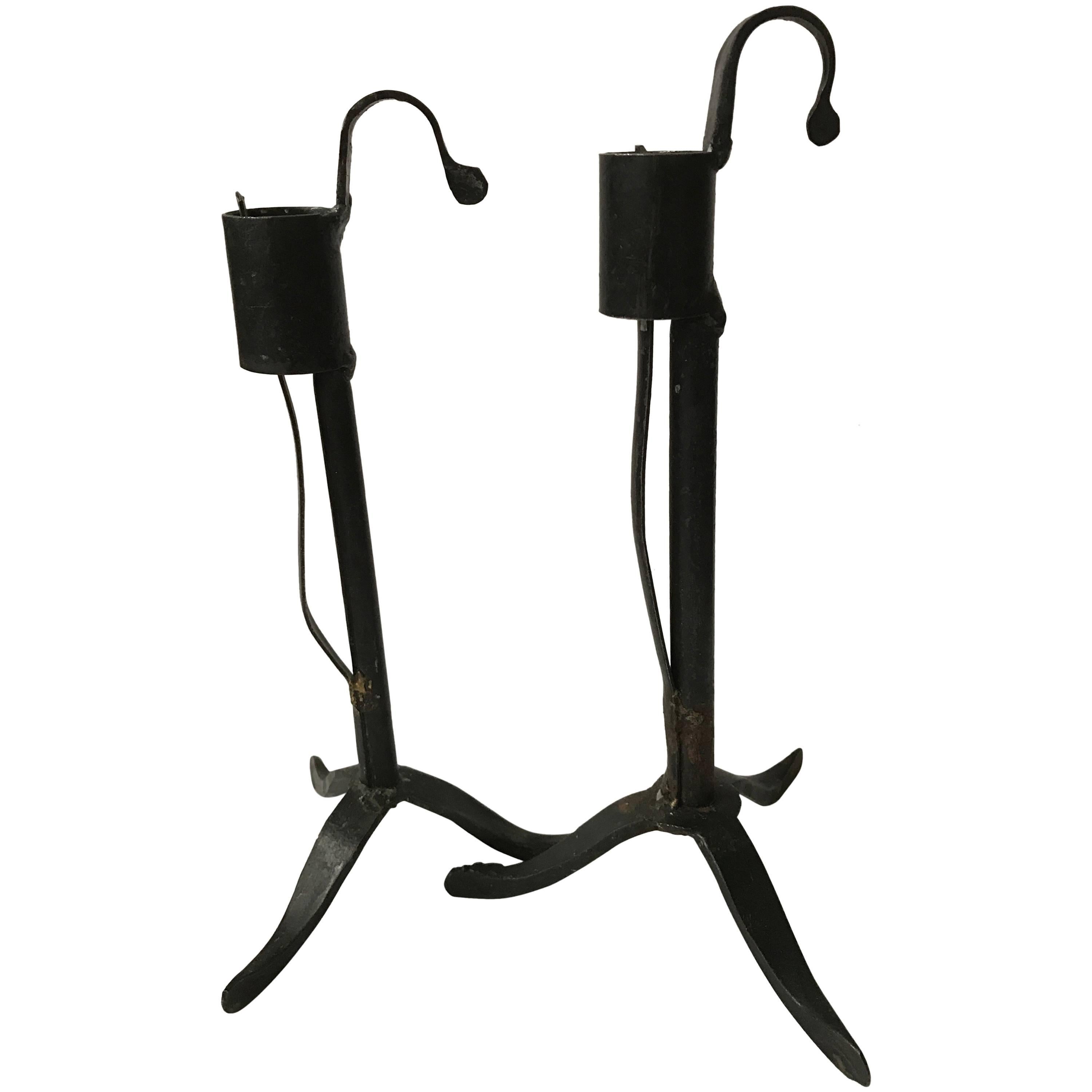 Pair of 19th Century Swedish Wrought Iron Candlesticks For Sale