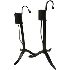 Pair of 19th Century Swedish Wrought Iron Candlesticks