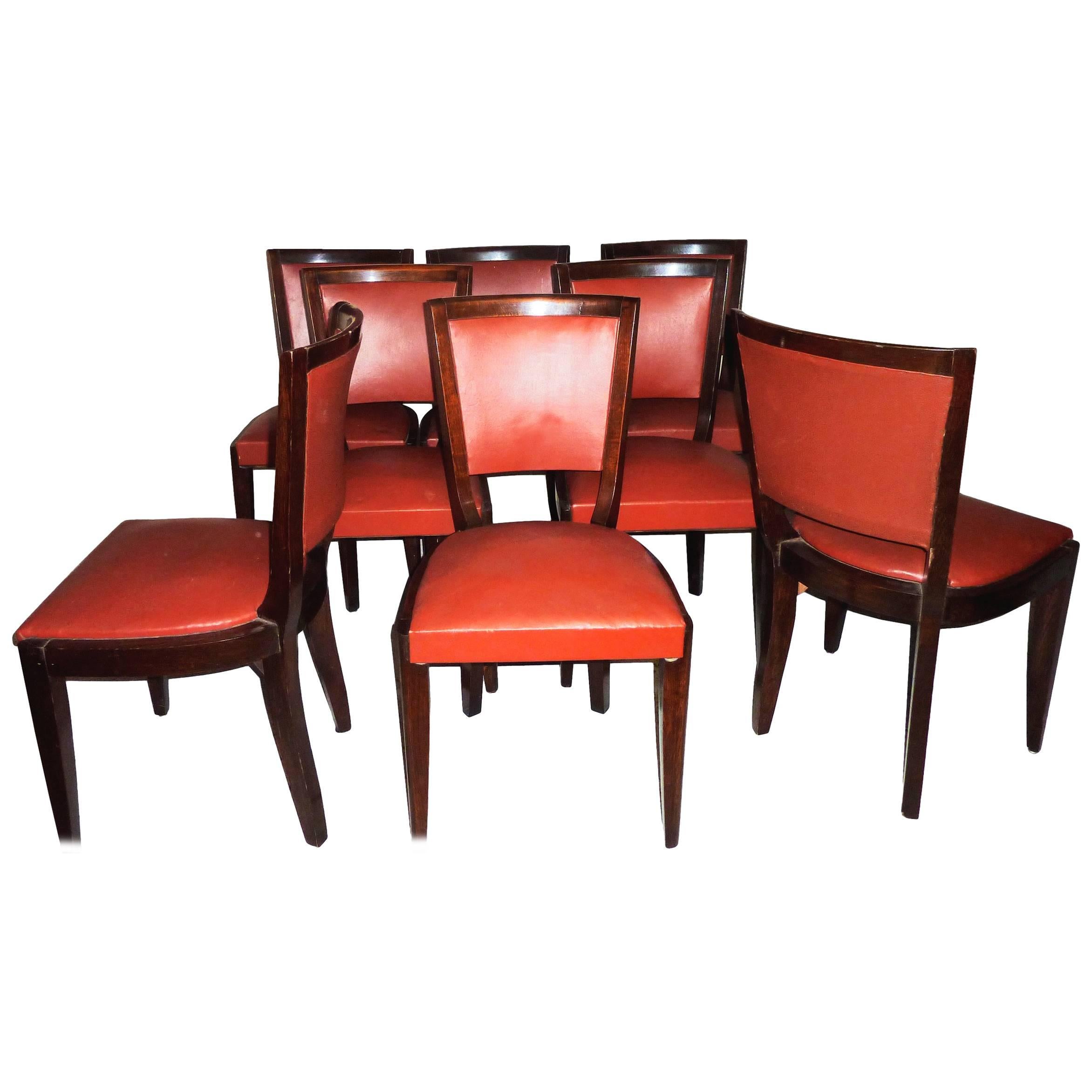French Mid-Century Modern Set of Eight Dining Room Chairs, 1950s