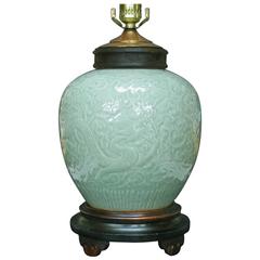 Carved Celadon Glazed "Dragon Jar" Lamp China, Late 19th Century 9