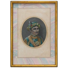 Vintage Fine Portrait of a Raja, 19th Century Mughal, India