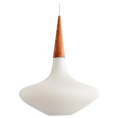 Scandinavian Mid-Century Modern Pendant Lamp with Oak and Opal Glass