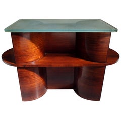 1930 Cubist Modernistic Console Table Rosewood and Thick Glass Top