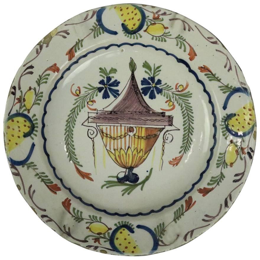 Antique Continental Polychrome Soft Paste Porcelain Charger, 18th Century
