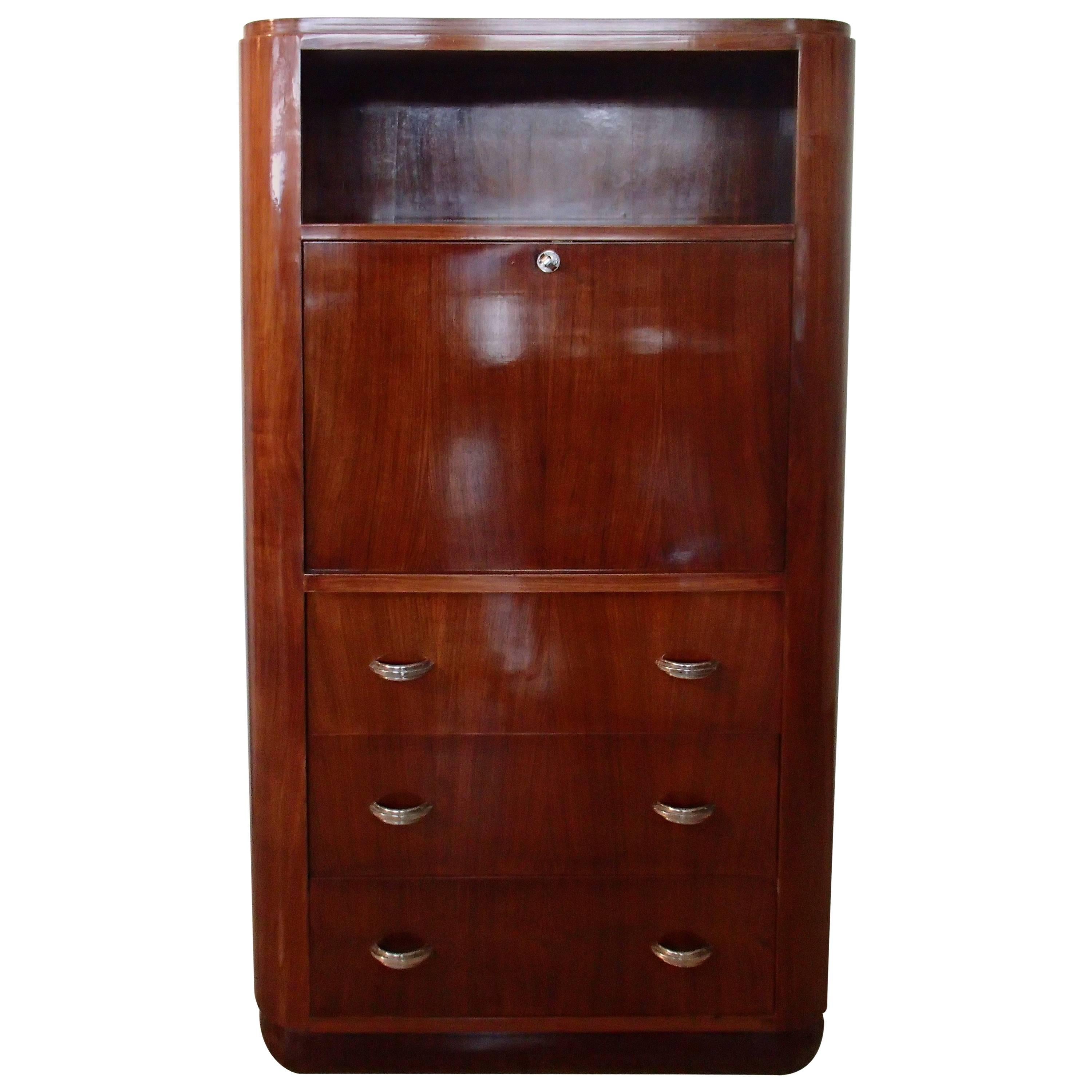 Art Deco Rosewood Secretaire with Three Drawers