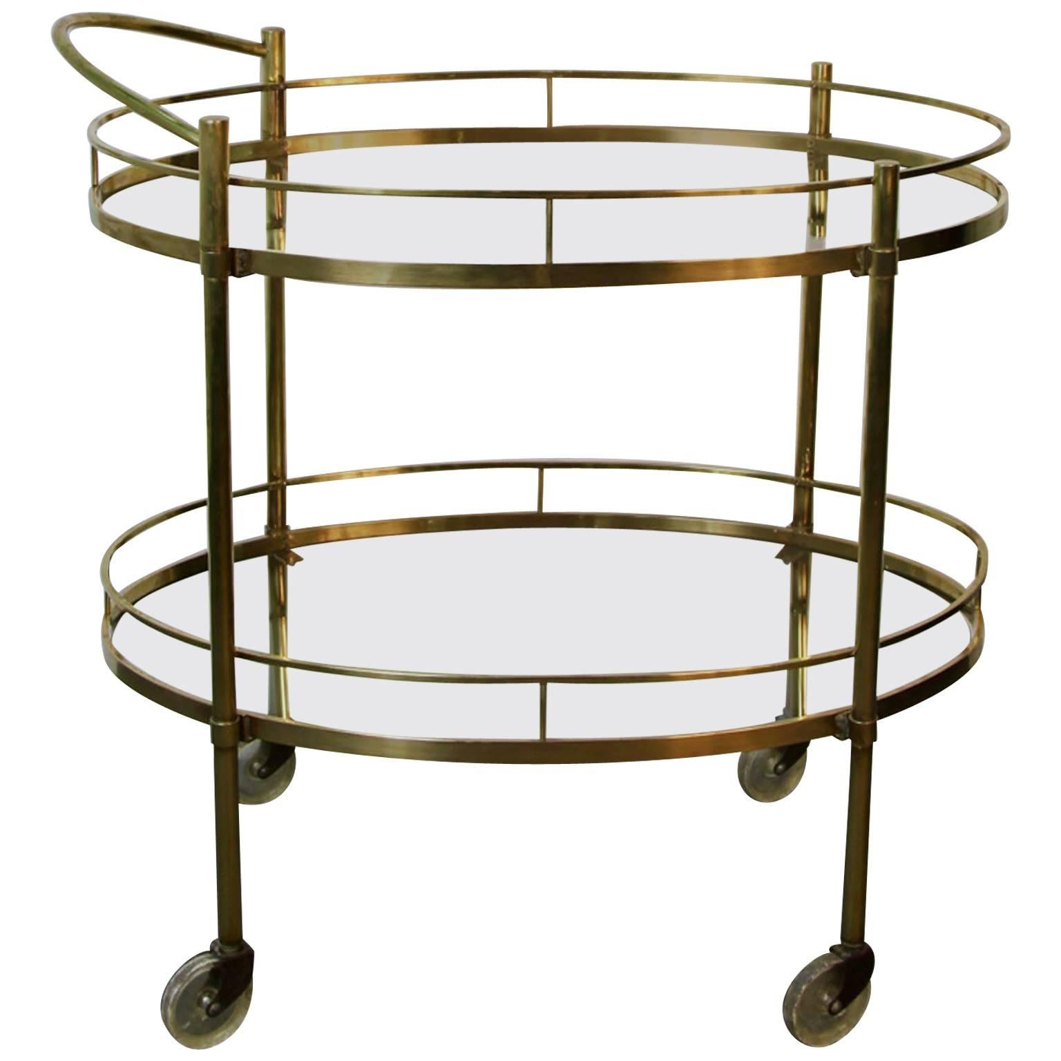 Brass and Glass Two-Tier Vintage Bar Cart