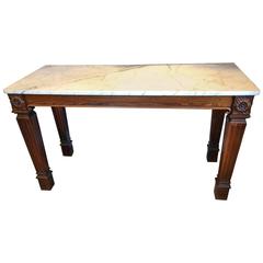Handsome Chunky Carved Rosewood Console with White Marble Top