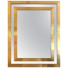 French 1970s Rectangular Brass and Smoked Glass Mirror