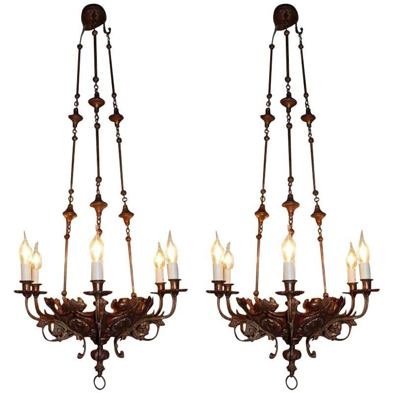 Pair of 19th Century Brass Chandeliers