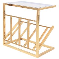 Brass Side Table with Magazine Rack