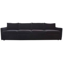 Mid-Century Modern Tuxedo Style Four-Seat Sofa in Black Mohair