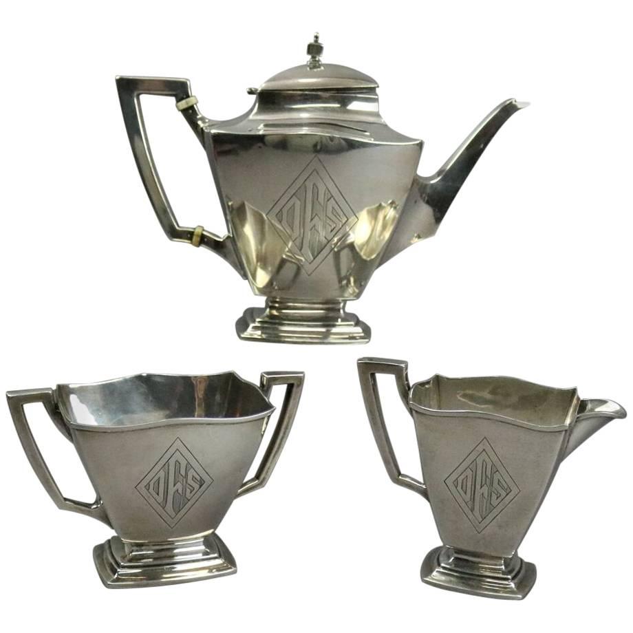 Antique Sterling Silver Empire Style Three-Piece Tea Set, circa 1920