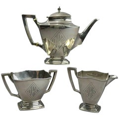 Antique Sterling Silver Empire Style Three-Piece Tea Set, circa 1920