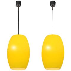 Pair of Large Opaline Citrus-Yellow Pendants 1