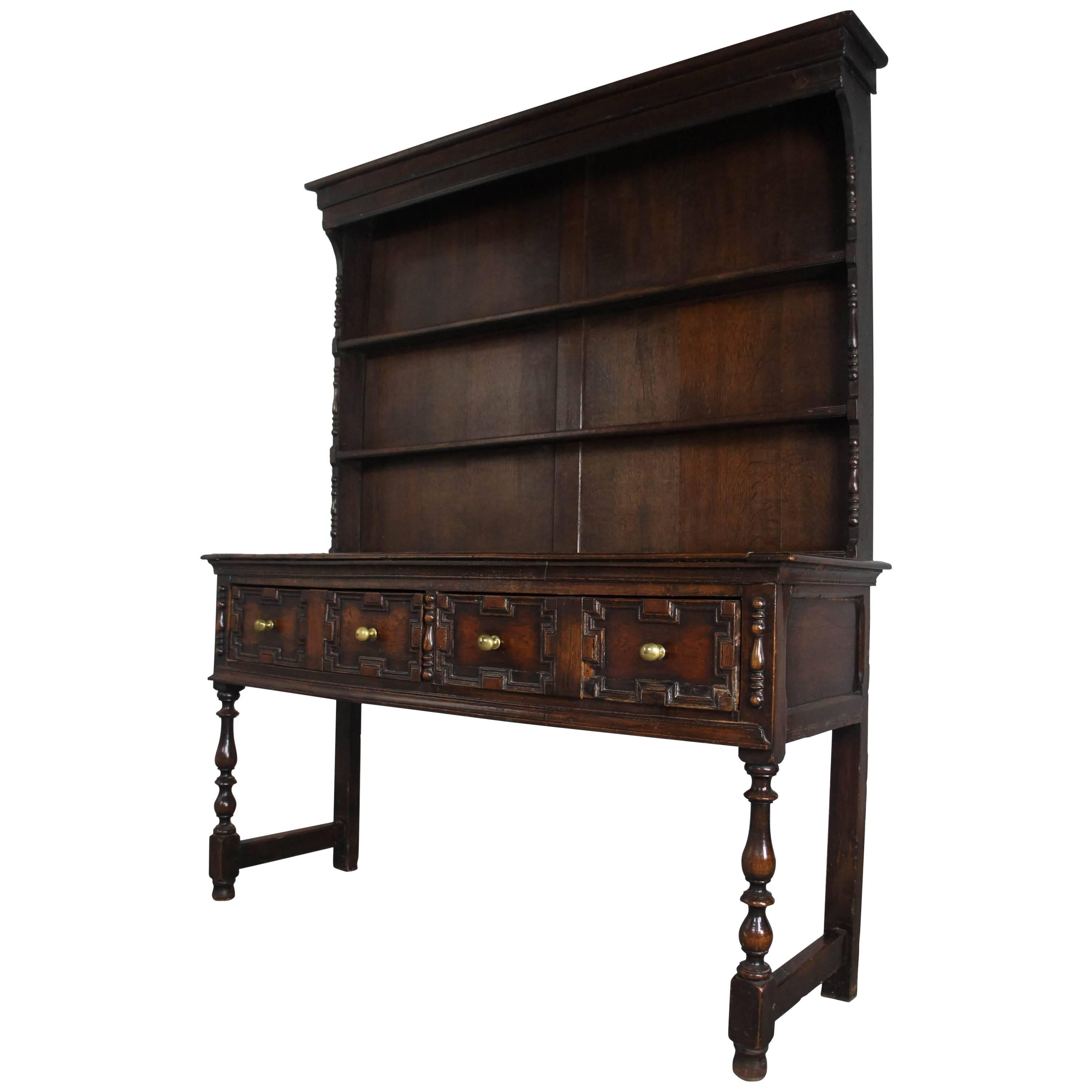 19th Century English Oak Carolean Style Dresser For Sale